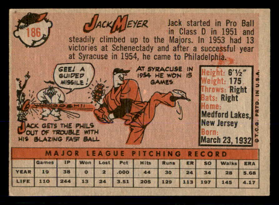1958 Topps Baseball #186 Jack Meyer Phillies NR-MT 553666