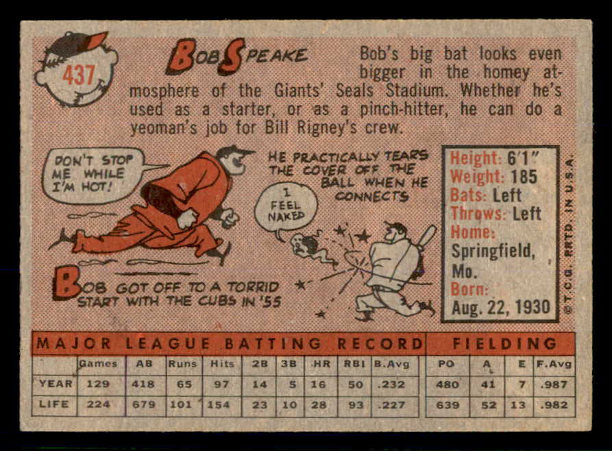 1958 Topps Baseball #437 Bob Speake Giants NR-MT 553673