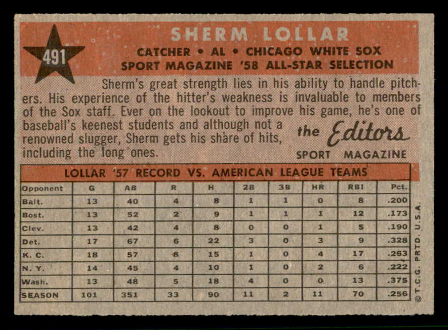 1958 Topps Baseball #491 Sherm Lollar A.S. White Sox NR-MT 553680