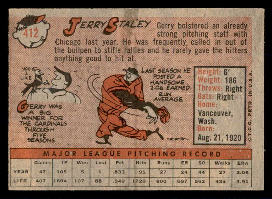 1958 Topps Baseball #412 Jerry Staley White Sox NR-MT 553683