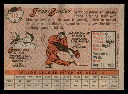 1958 Topps Baseball #412 Jerry Staley White Sox NR-MT 553683