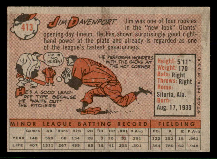 1958 Topps Baseball #413 Jim Davenport Giants NR-MT 553684