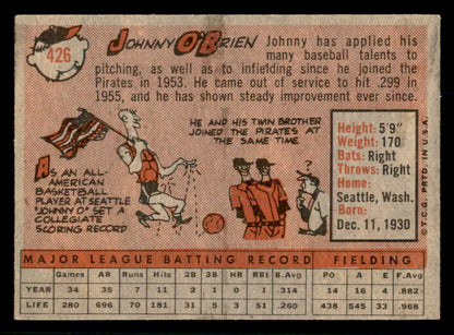 1958 Topps Baseball #426 Johnny O'Brien Pirates NR-MT 553686