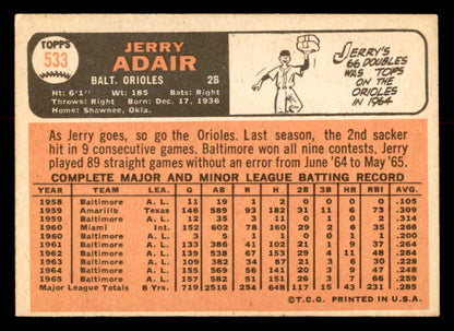 1966 Topps Baseball #533 Jerry Adair Orioles VG 553716