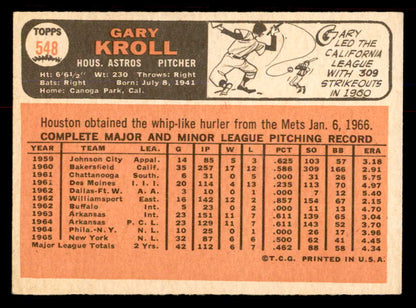 1966 Topps Baseball #548 Gary Kroll Astros EX-MT 553743