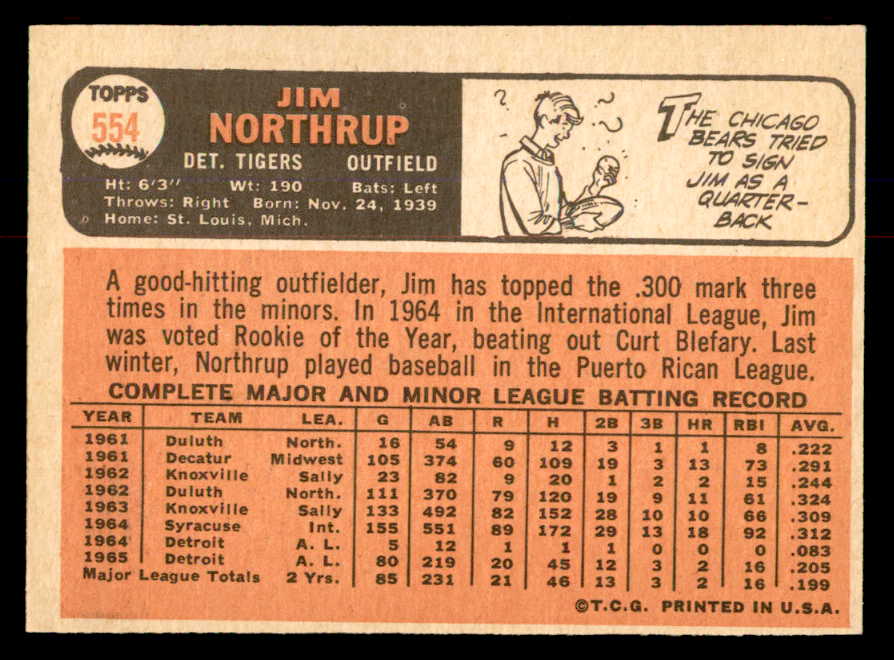 1966 Topps Baseball #554 Jim Northrup Tigers EX-MT 553758