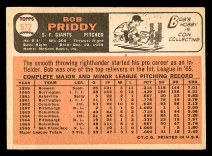 1966 Topps Baseball #572 Bob Priddy Giants EX 553796