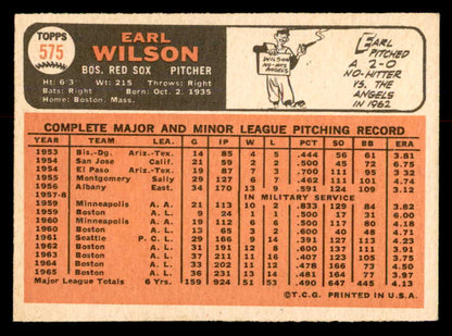 1966 Topps Baseball #575 Earl Wilson Red Sox EX-MT 553803