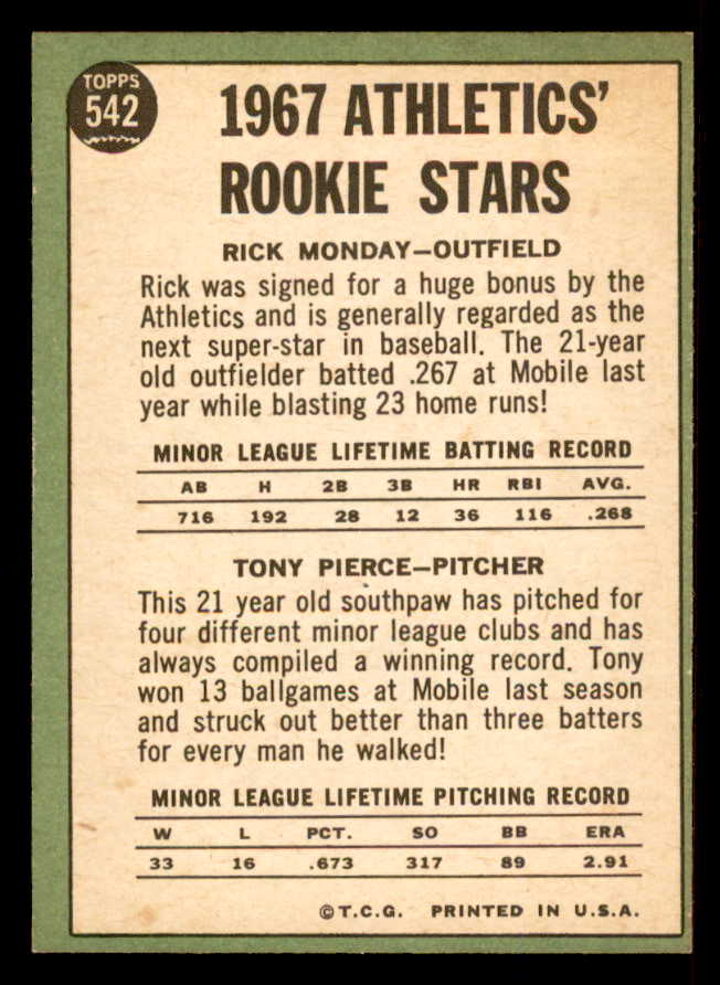 1967 Topps Baseball #542 Rick Monday A's NR-MT 553910
