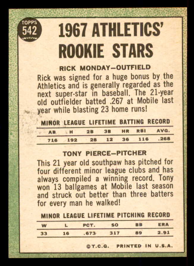 1967 Topps Baseball #542 Rick Monday A's NR-MT 553911