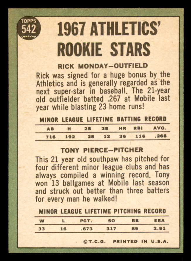 1967 Topps Baseball #542 Rick Monday A's NR-MT 553914