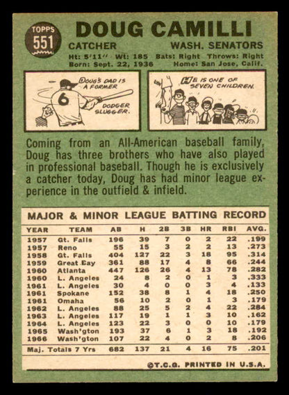 1967 Topps Baseball #551 Doug Camilli Senators NR-MT 553967