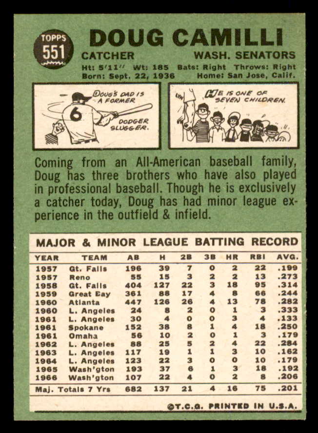 1967 Topps Baseball #551 Doug Camilli Senators NR-MT 553968