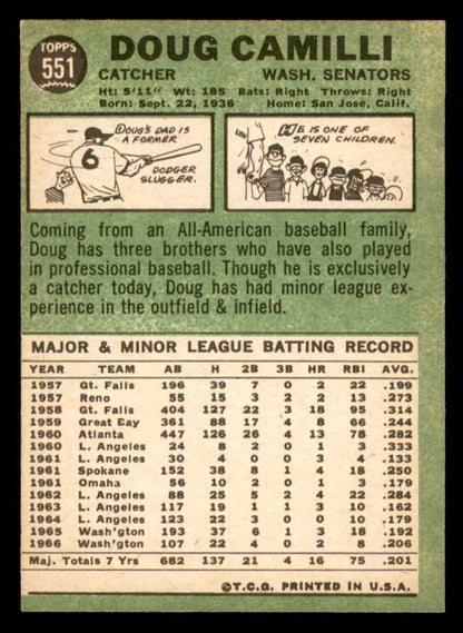 1967 Topps Baseball #551 Doug Camilli Senators VG-EX 553974