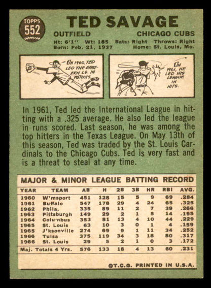 1967 Topps Baseball #552 Ted Savage Cubs NR-MT 553976