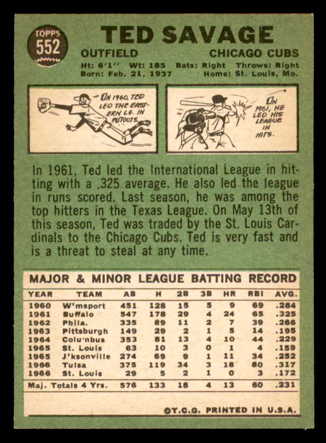 1967 Topps Baseball #552 Ted Savage Cubs NR-MT 553978