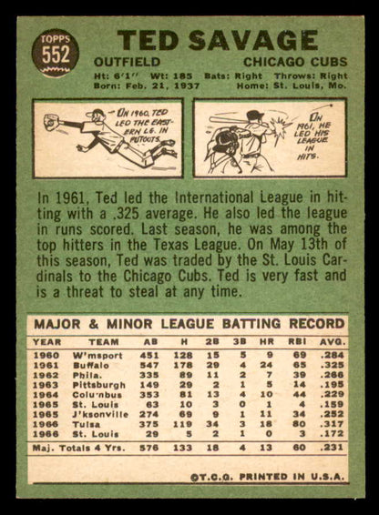 1967 Topps Baseball #552 Ted Savage Cubs NR-MT 553978