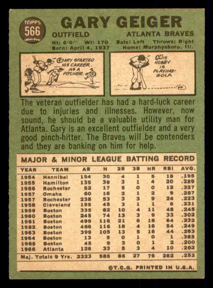 1967 Topps Baseball #566 Gary Geiger Braves EX-MT 554074