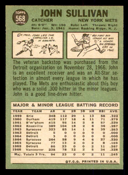 1967 Topps Baseball #568 John Sullivan Mets EX-MT 554091