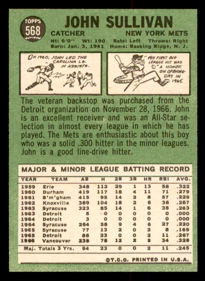 1967 Topps Baseball #568 John Sullivan Mets NR-MT 554096