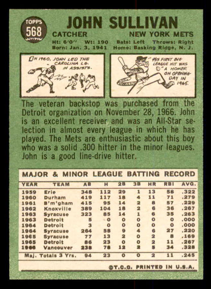 1967 Topps Baseball #568 John Sullivan Mets NR-MT 554096