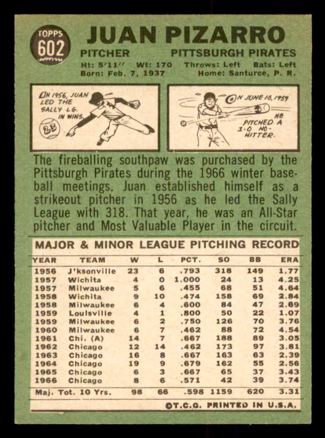 1967 Topps Baseball #602 Juan Pizarro Pirates NR-MT 554306
