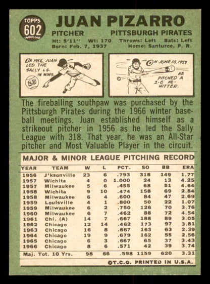 1967 Topps Baseball #602 Juan Pizarro Pirates NR-MT 554308