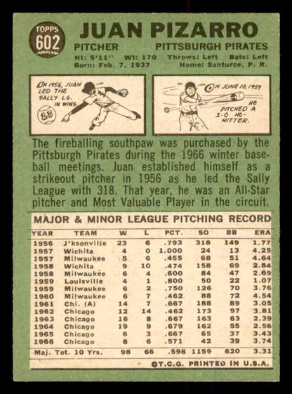 1967 Topps Baseball #602 Juan Pizarro Pirates EX-MT 554309