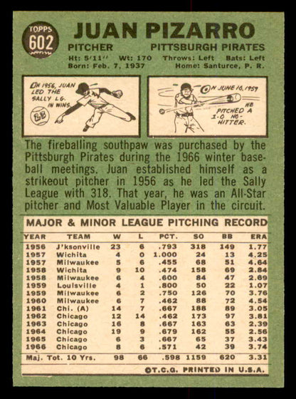 1967 Topps Baseball #602 Juan Pizarro Pirates EX+/EX-MT 554310