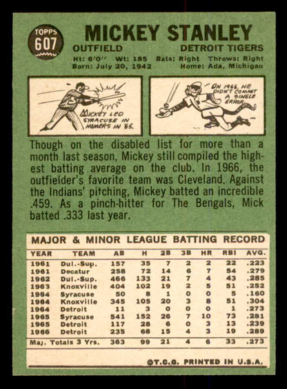 1967 Topps Baseball #607 Mickey Stanley Tigers NR-MT 554334