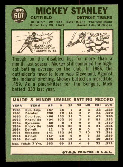 1967 Topps Baseball #607 Mickey Stanley Tigers NR-MT 554335