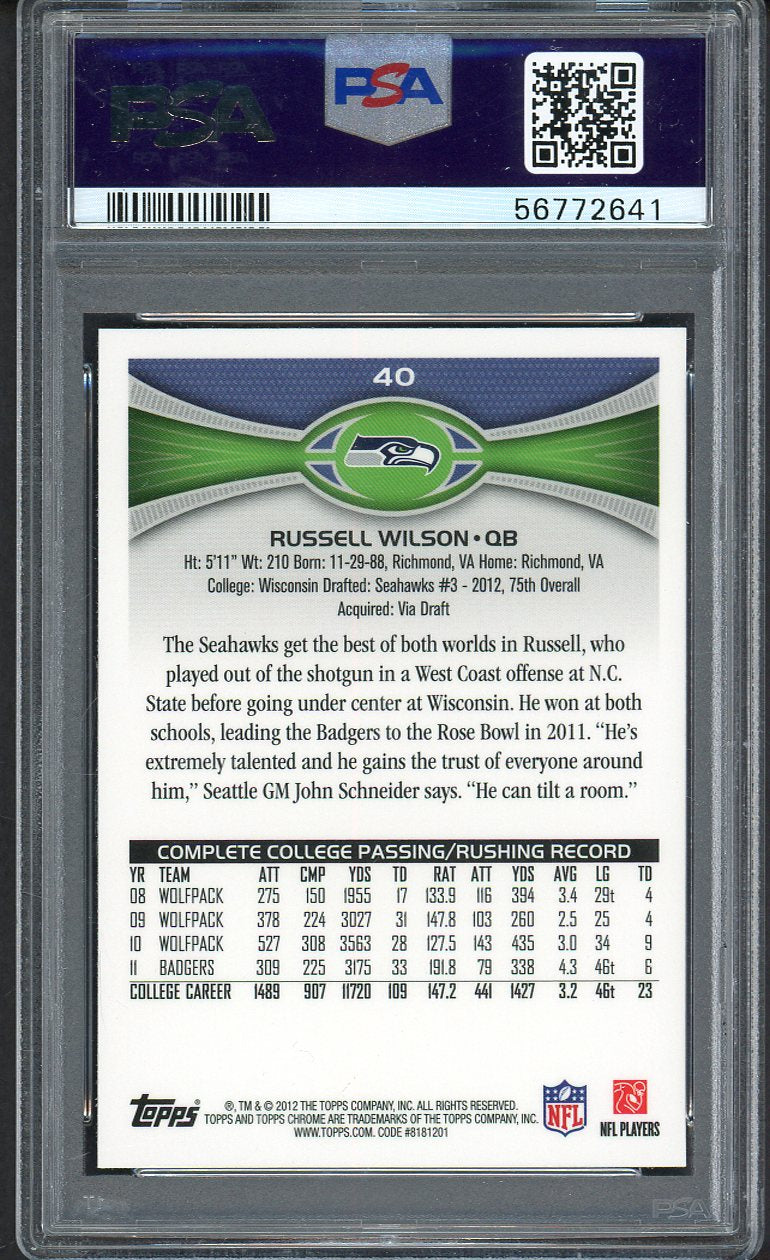 2012 Topps Chrome #040 Russell Wilson Seahawks PSA 10 GEM MINT 554350