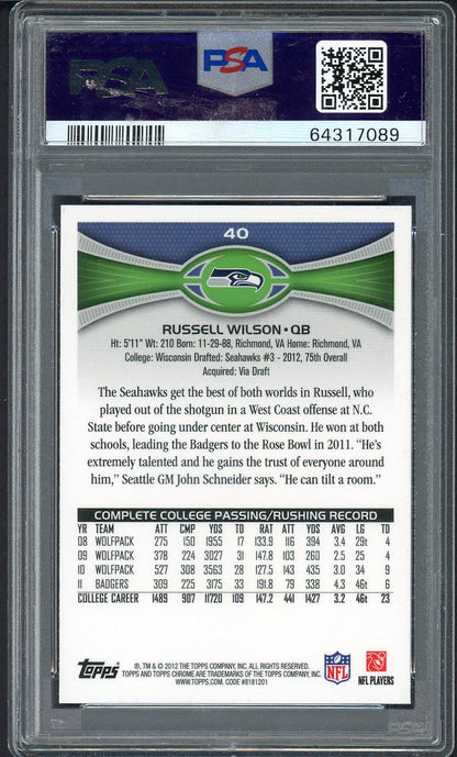 2012 Topps Chrome #040 Russell Wilson Seahawks PSA 10 GEM MINT 554351