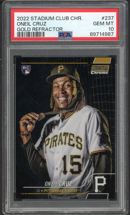 2022 Stadium Club Chrome Refractor #237 Oneil Cruz Pirates PSA 10 GEM MINT Gold 554360
