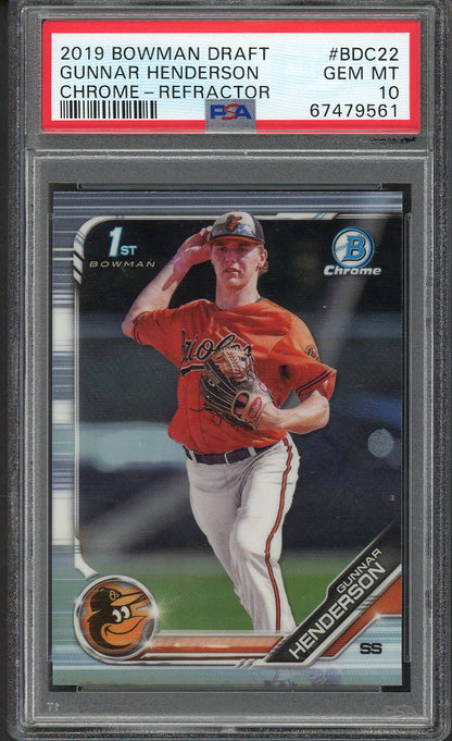 2019 Bowman Draft Chrome Refractor #BDC22 Gunnar Henderson Orioles PSA 10 GEM MINT 554361