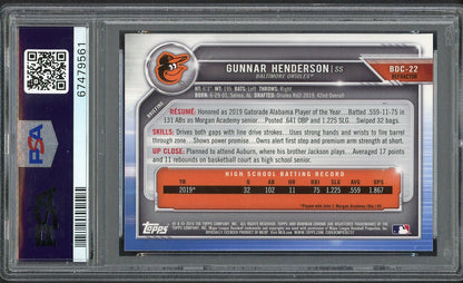 2019 Bowman Draft Chrome Refractor #BDC22 Gunnar Henderson Orioles PSA 10 GEM MINT 554361