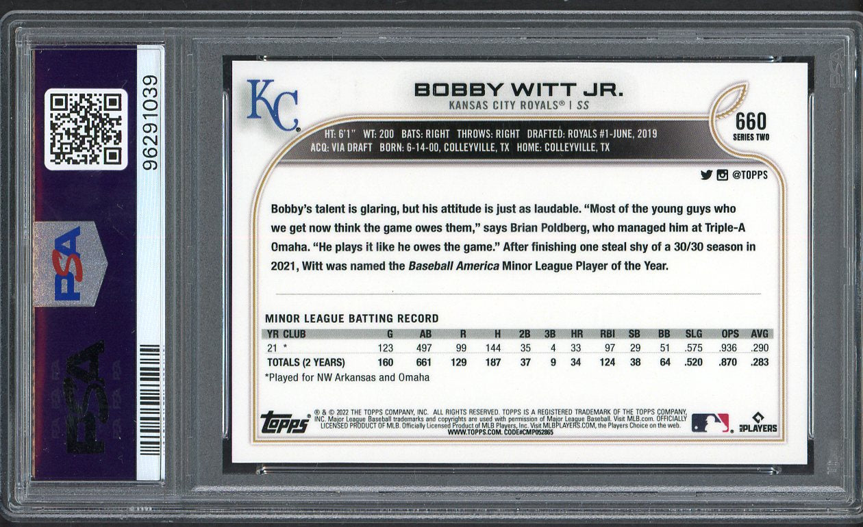 2022 Topps #660 Bobby Witt Jr Royals PSA 9 MINT 554362