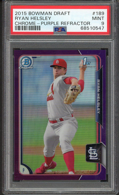 2015 Bowman Draft Chrome Refractor #189 Ryan Helsley Cardinals PSA 9 MINT Purple 554365