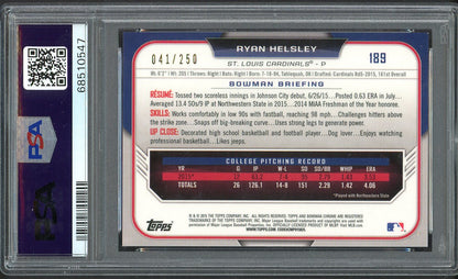 2015 Bowman Draft Chrome Refractor #189 Ryan Helsley Cardinals PSA 9 MINT Purple 554365