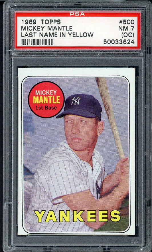 1969 Topps Baseball #500 Mickey Mantle Yankees PSA 7 NM oc 554371