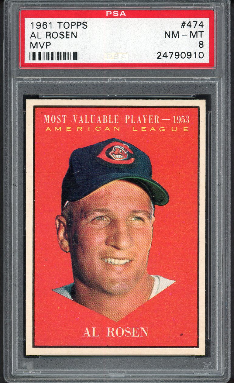 1961 Topps Baseball #474 Al Rosen MVP Indians PSA 8 NM/MT 554390