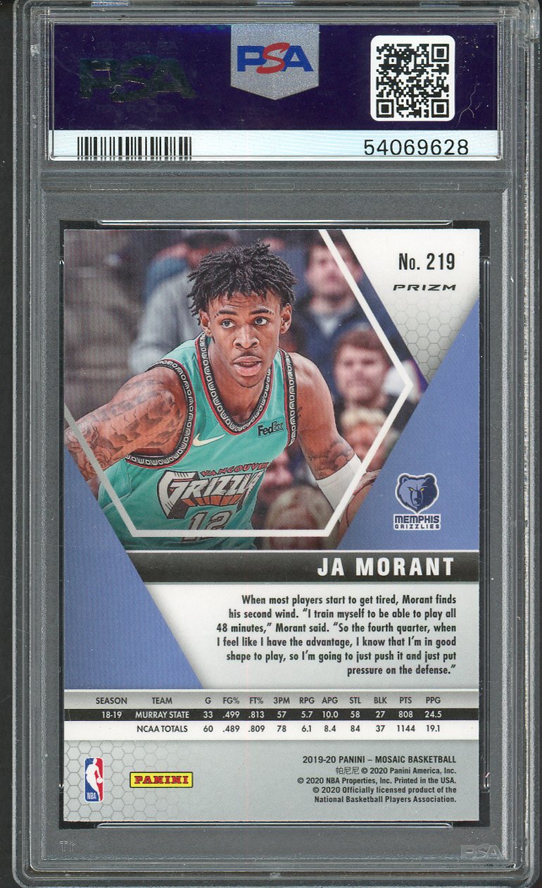 2019 Panini Mosaic Prizm #219 Ja Morant Grizzlies PSA 10 GEM MINT Silver 554398