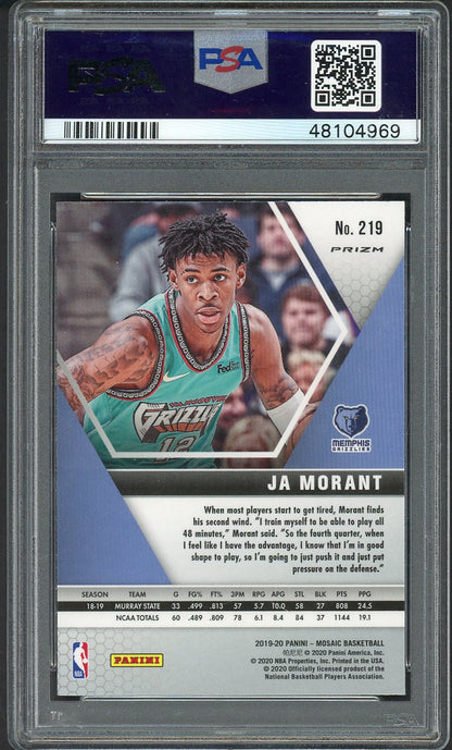 2019 Panini Mosaic Prizm #219 Ja Morant Grizzlies PSA 10 GEM MINT Silver 554399
