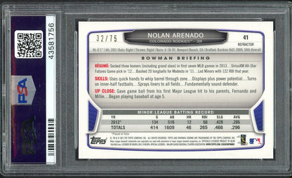 2013 Bowman Chrome Refractor #041 Nolan Arenado Rockies PSA 9 MINT Green 554405