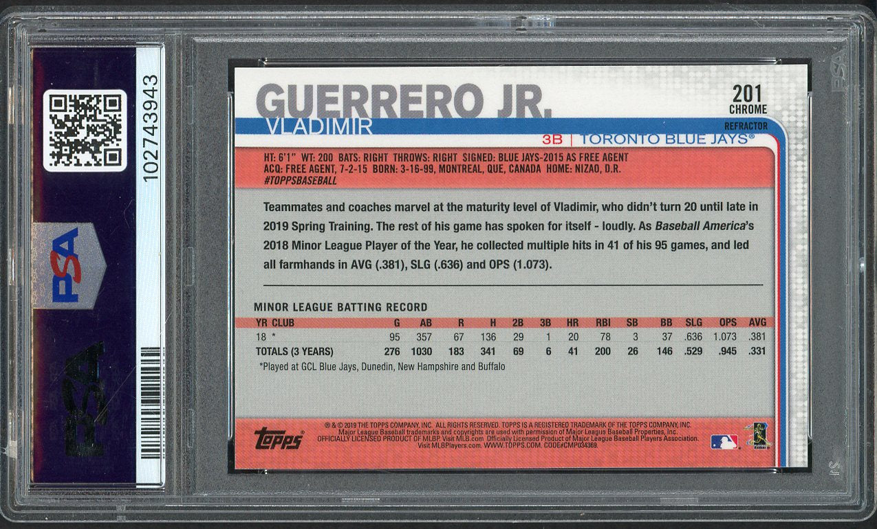 2019 Topps Chrome Refractor #201 Vladimir Guerrero Jr Blue Jays PSA 10 GEM MINT Pink 554407