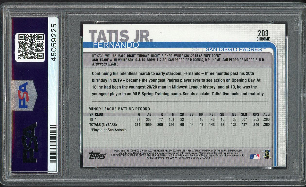 2019 Topps Chrome Prism #203 Fernando Tatis Jr Padres PSA 10 GEM MINT Refractor 554417