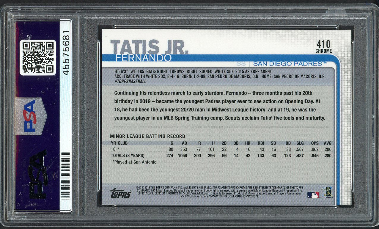 2019 Topps Chrome #410 Fernando Tatis Jr Padres PSA 10 GEM MINT Sapphire 554419