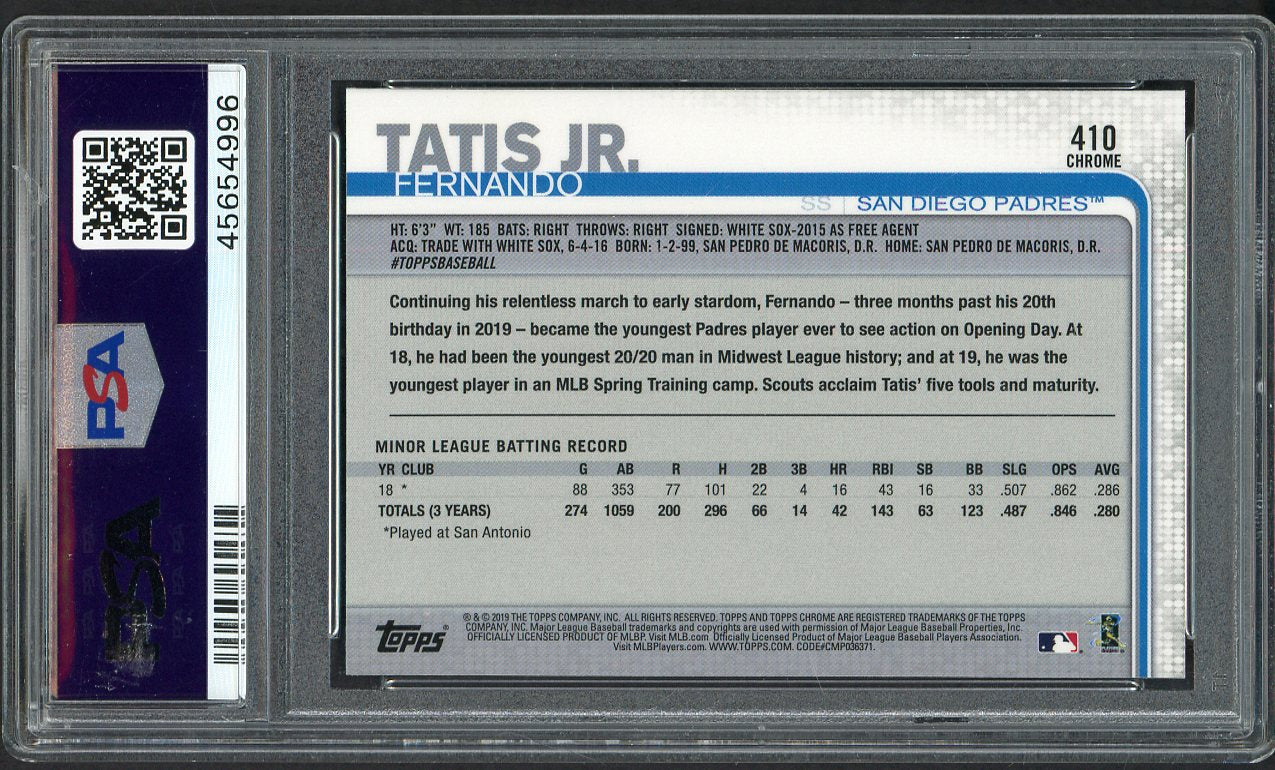 2019 Topps Chrome #410 Fernando Tatis Jr Padres PSA 10 GEM MINT Sapphire 554420