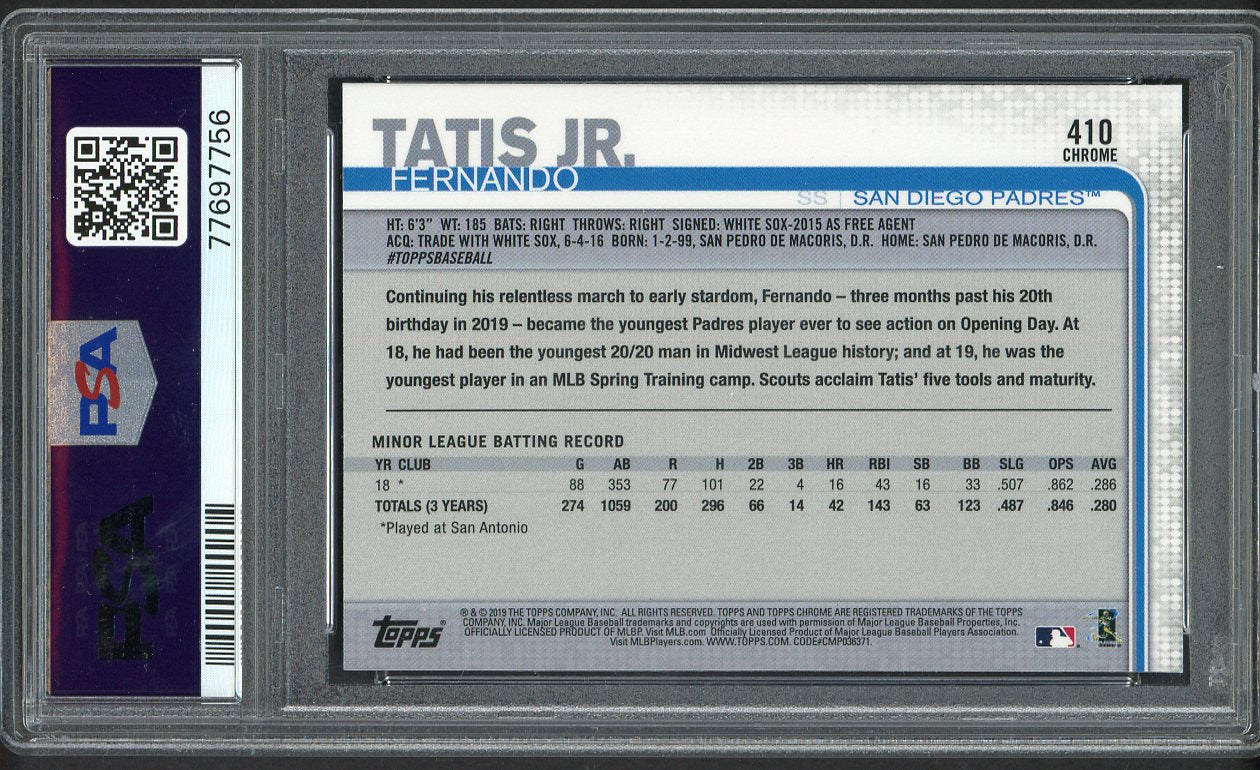 2019 Topps Chrome #410 Fernando Tatis Jr Padres PSA 10 GEM MINT Sapphire 554422