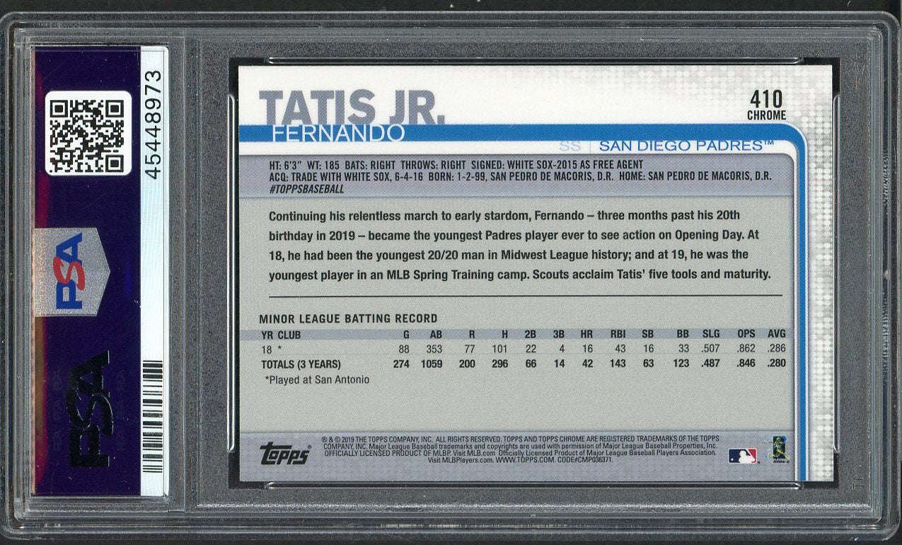 2019 Topps Chrome #410 Fernando Tatis Jr Padres PSA 10 GEM MINT Sapphire 554424